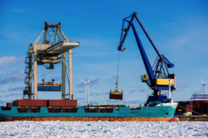 Shipping Yard moving metal contianers